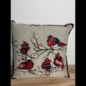 Pier 1 Charming Christmas Cardinal Beaded Embroidered Pillow